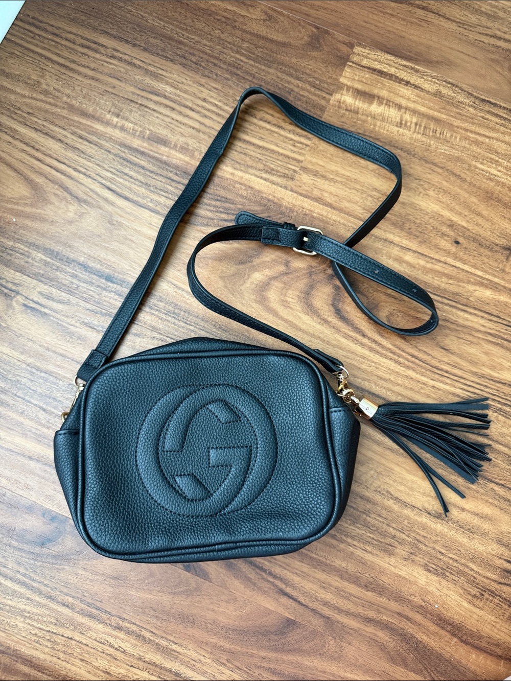 Black Leather Quilted Crossbody Bag with Tassel